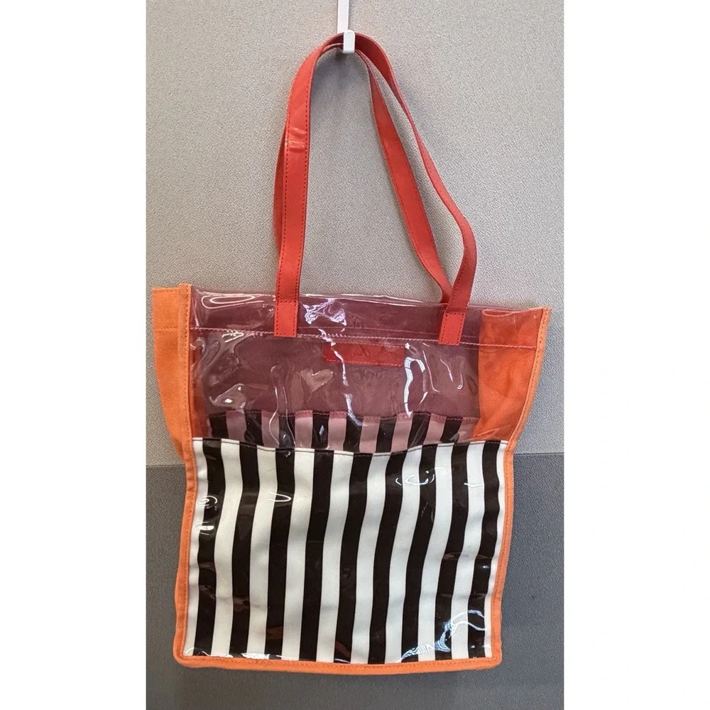 Henri Bendel New York Women's Handbag Black White Striped Double Handle Tote Bag